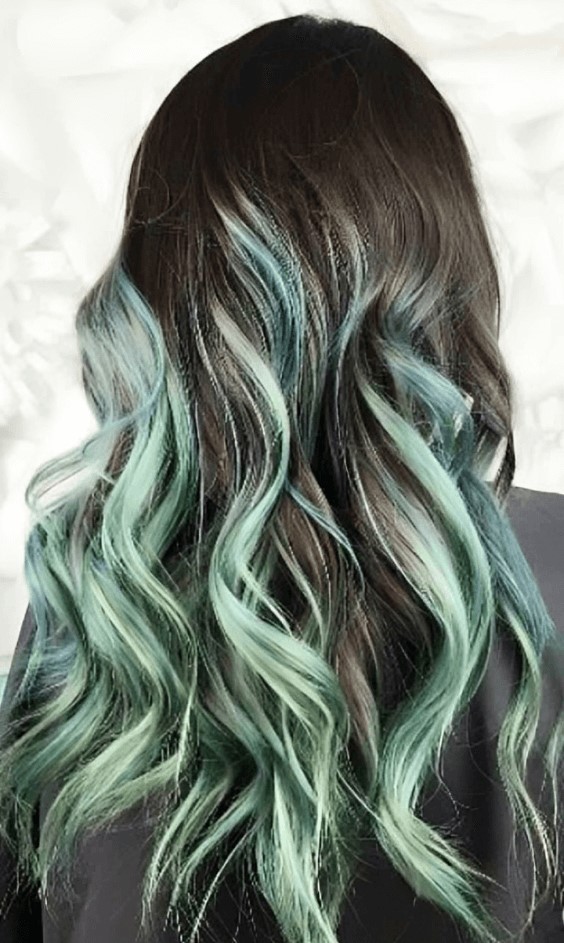 black and mint green ombre hair