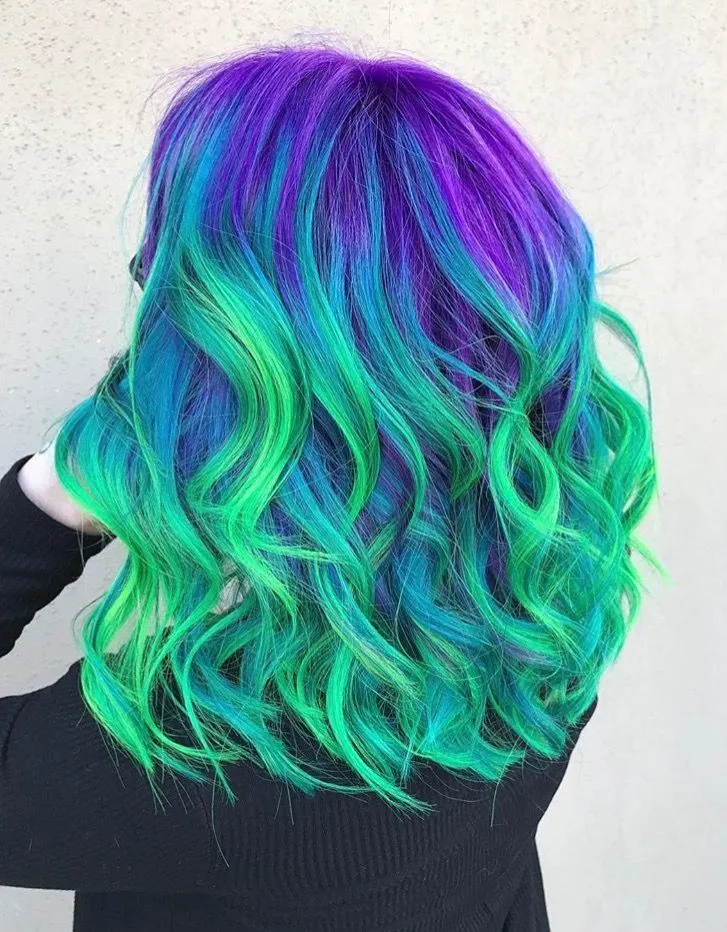 purple blue green ombre hair