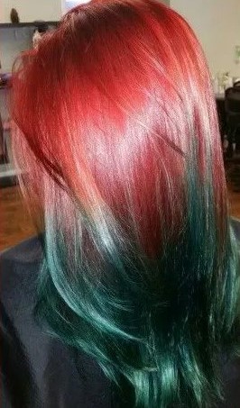 red and green ombre hair